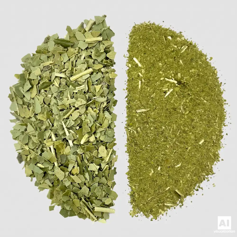 Vergelijking tussen groene ‘despalada’ yerba mate en fijngemalen chimarrão.