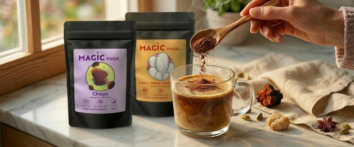 Dagelijks gebruik van adaptogene paddenstoelen in poedervorm – het toevoegen van poederextract van de leeuwenmanenpaddenstoel aan koffie