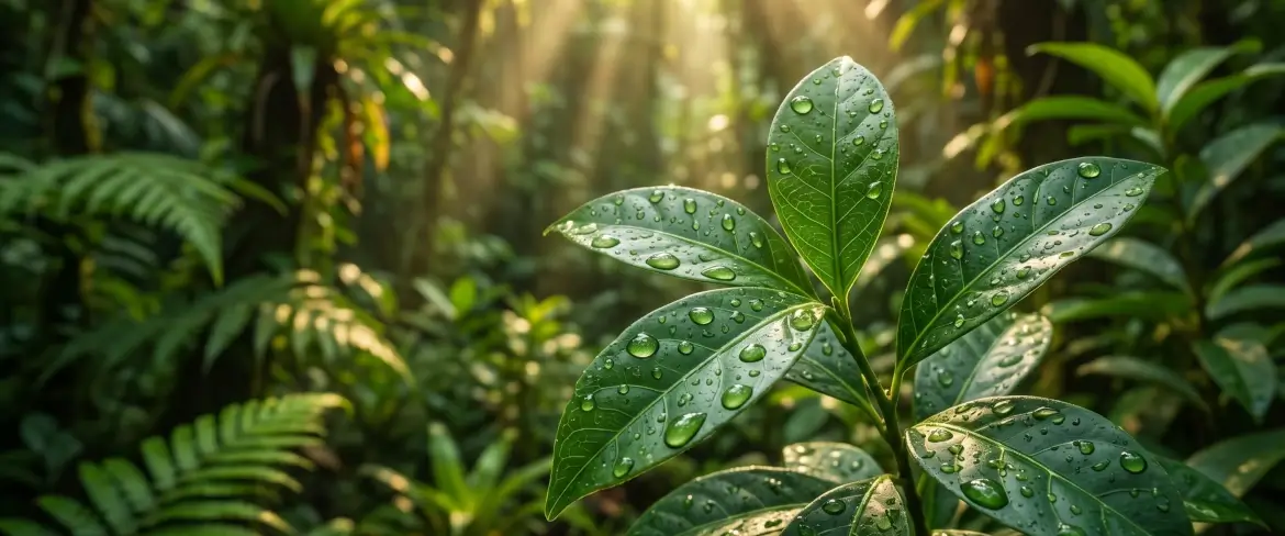 Verse Ilex guayusa-bladeren in het Amazonewoud, die worden gebruikt voor het zetten van guayusa-thee.