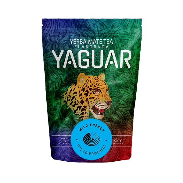 Krachtige Argentijnse yerba mate ‘Yaguar Wild Energy’ in een doypack.