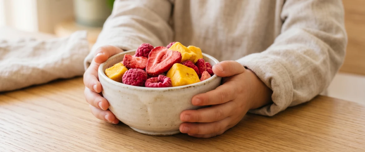Gevriesdroogd fruit voor kinderen – een gezond tussendoortje in een kommetje