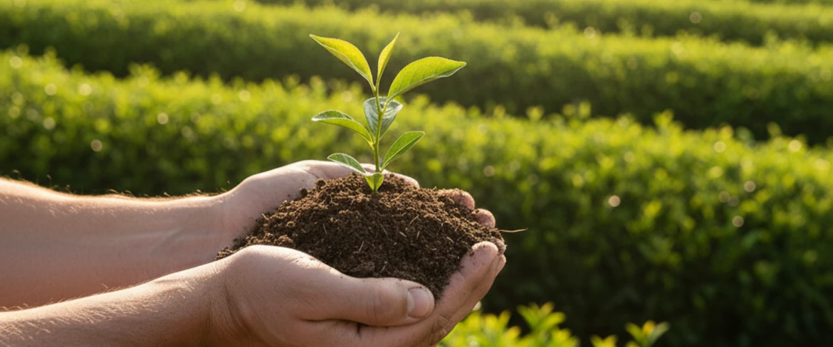 Teelt van biologische producten en biologische voeding – natuurlijke yerba mate- en theeplantages in zonlicht