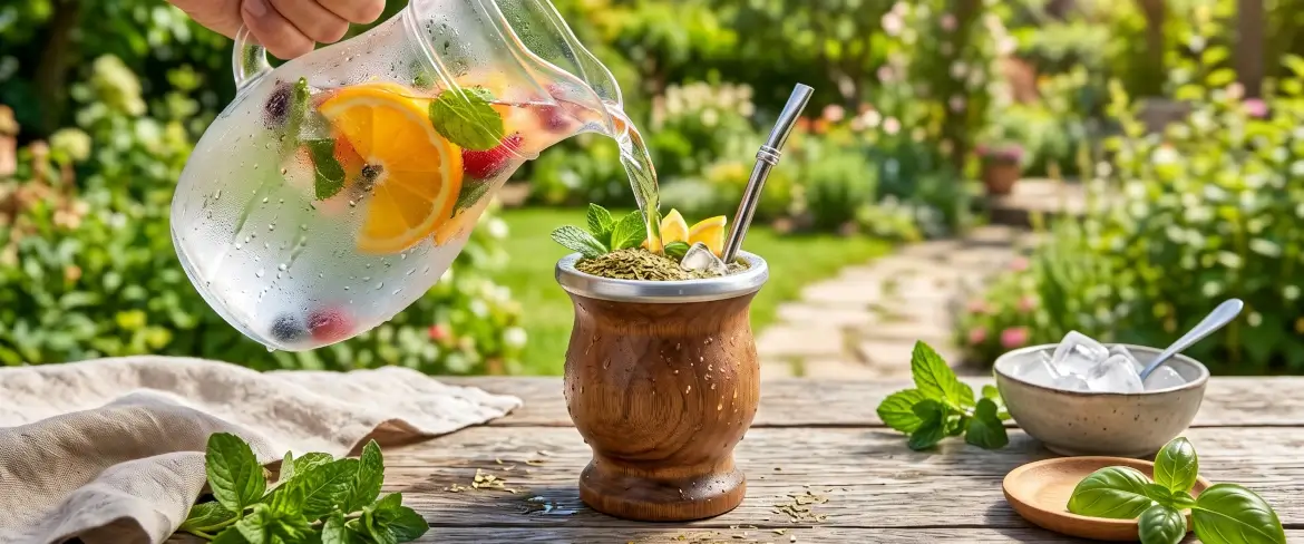 Koude yerba mate wordt gemengd met gekoeld vruchtensap om tereré te maken