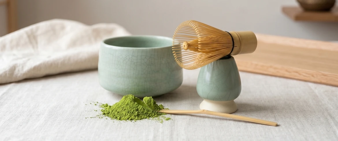 Matcha-klopper (chasen) en kusenaoshi-standaard – matcha-set
