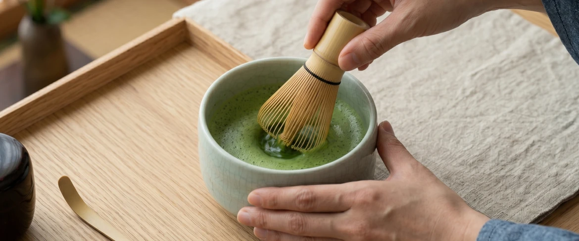 Matcha-thee zetten in een matchawan met behulp van een chasen – een matcha-set