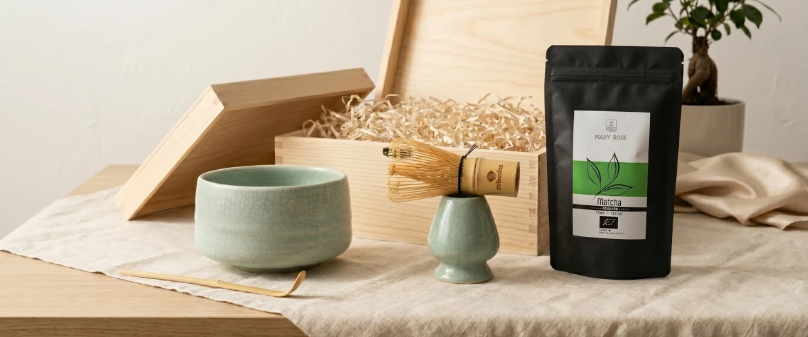 Matcha-cadeauset – matchawan, chasen en matcha-thee in een verpakking