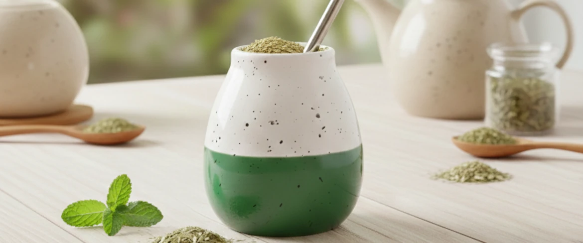 Hoe yerba mate te zetten – yerba mate-beker gevuld met bladeren en een bombilla