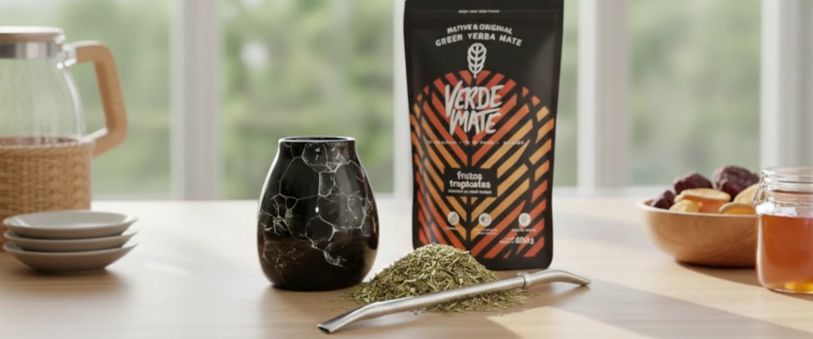 Yerba mate-starterspakket: yerba mate-beker, bombilla en yerba mate-verpakking
