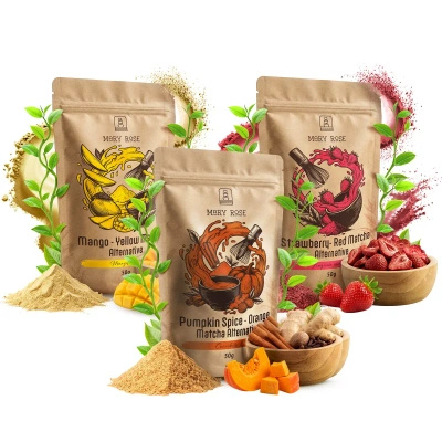 Set met kleurrijke matcha’s: Red Matcha + Orange Matcha + Yellow Matcha