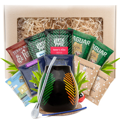 Yerba Mate Geschenkset 10x50g 500g Kalebas + Bombilla