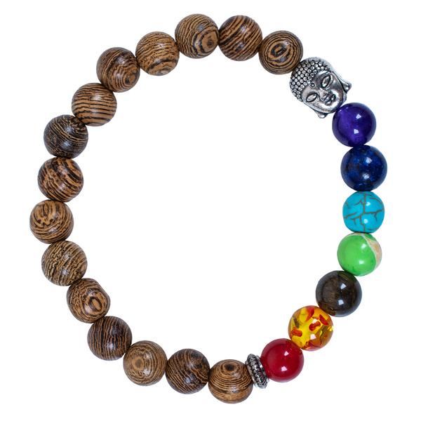 Armband "Zeven Chakra's" – wengehout en Boeddha