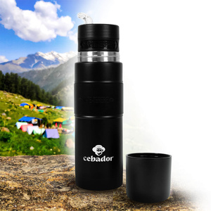 Yerbomos XL ALL IN ONE - 750ml - Mate beker, thermosfles en bombilla in één (zwart)