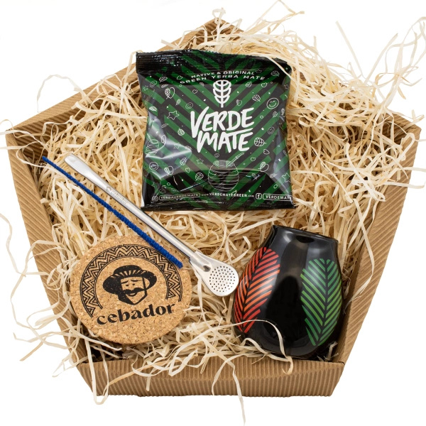 Geschenkset Yerba Mate: Verde Mate Frutos Tropicales 50g + Kalebas + Bombilla