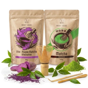 Set voor kleurrijke Matcha Latte: Matcha + Purple Matcha + accessoires
