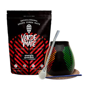 Yerba Mate-set: Verde Mate Energía Guaraná 500g + Kalebas + Bombilla