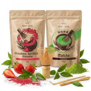 Set voor kleurrijke Matcha Latte: Matcha + Red Matcha + accessoires