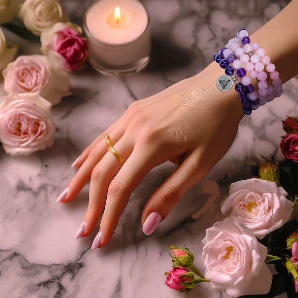 Armband Mala met amethist en rozenkwarts – Buddha