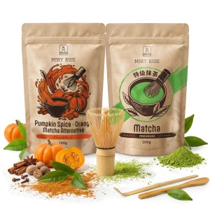Set voor kleurrijke Matcha Latte: Matcha + Orange Matcha + accessoires