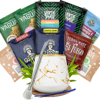 Yerba Mate-set: proefpakket 10x50g Kalebas + Bombilla