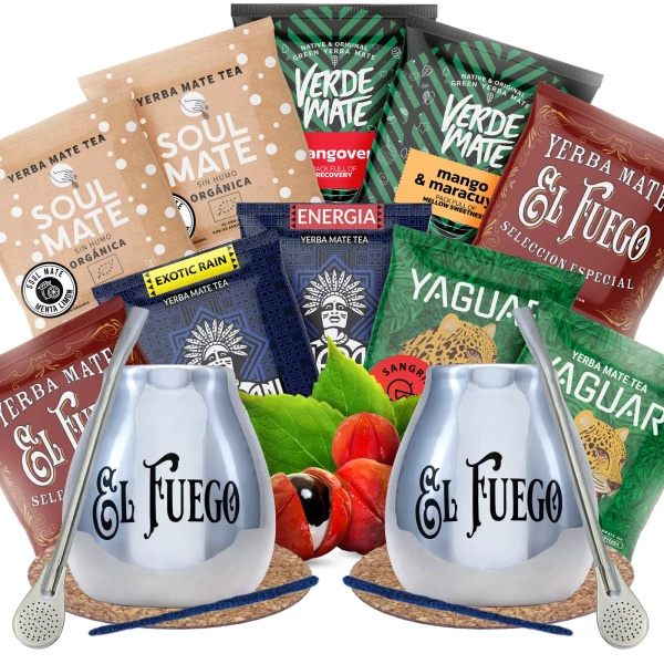 SET VOOR TWEE Yerba Mate Kalebas Bombilla 10x50g