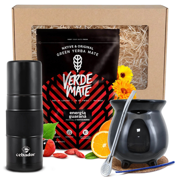 Geschenkset Yerba Mate: Verde Mate Energía Guaraná 0,4kg + Yerbomos X + Kalebas + Bombilla