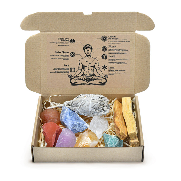 Set natuurstenen, kristallen en wieroken - esoterie, yoga, meditatie