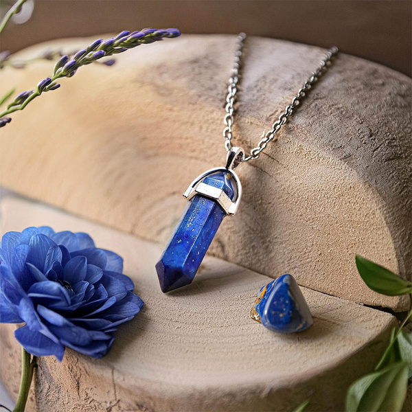 Hanger met lapis lazuli in zakje + ketting