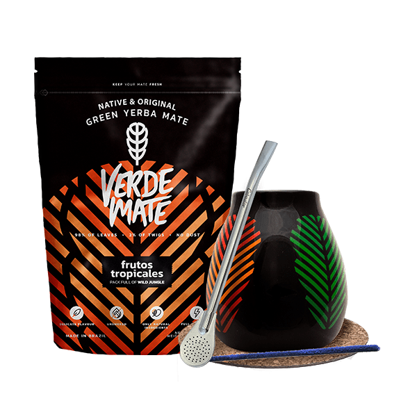 Yerba Mate-set: Verde Mate Frutos Tropicales 500g + Kalebas + Bombilla