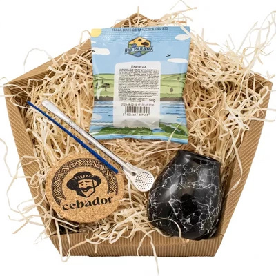 Geschenkset Yerba Mate: Rio Parana Energia 50g + Kalebas + Bombilla