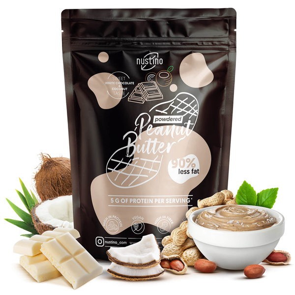 Nustino – Pindakaas in poedervorm – White Chocolate & Coconut (geen suiker toegevoegd) 400 g