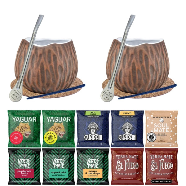 Yerba Mate Set 10x50g 2x Kalebas + 2x Bombilla