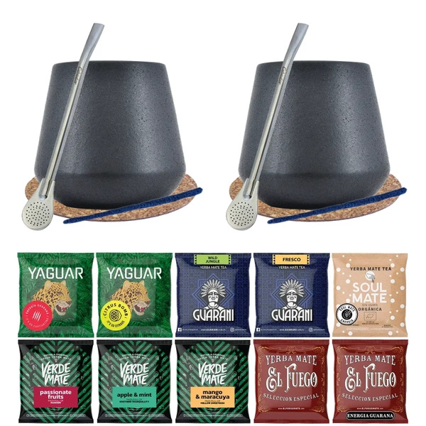 Yerba Mate Set 10x50g 2x Kalebas + 2x Bombilla