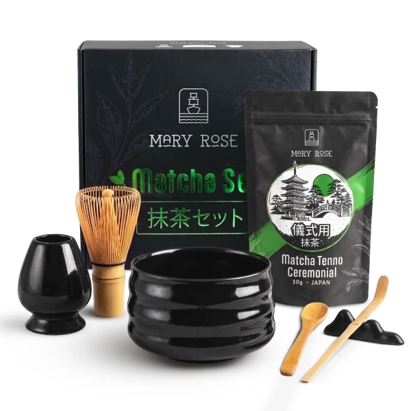 Cadeauset: Japanse ceremoniële matcha + matchawan + bamboeaccessoires
