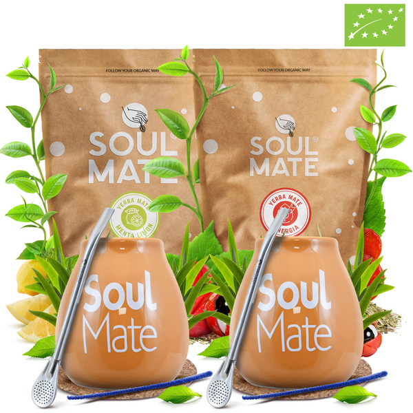 Yerba Mate-set voor Twee: Soul Mate 2x500g + 2x Kalebas + 2x Bombilla