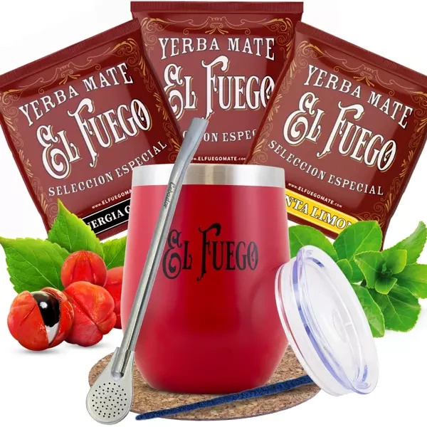 Yerba Mate El Fuego-set: proefpakket 3x50g + TermoLid + Bombilla
