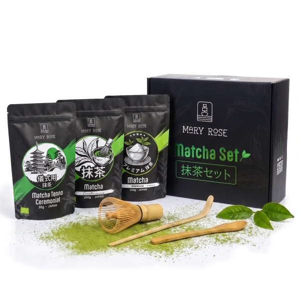 Cadeauset: 3x Japanse matcha + accessoires van bamboe