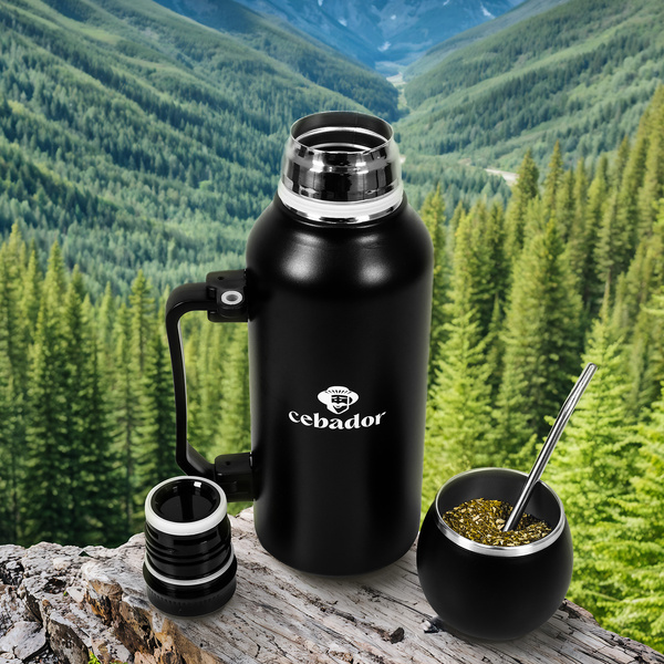 YerbaGo – Thermos met kalebas en bombilla 1,3 L – zwart