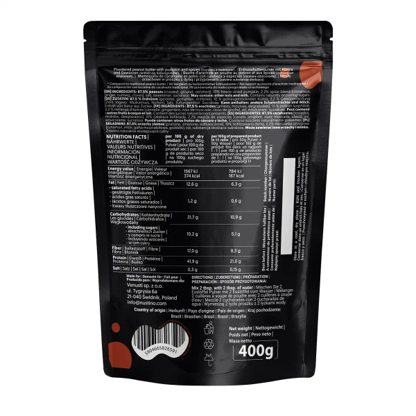Nustino – Pindakaas in poedervorm – Pumpkin Spice (geen suiker toegevoegd) 400 g