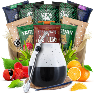 Geschenkset Yerba Mate kalebas bombilla 10x50g