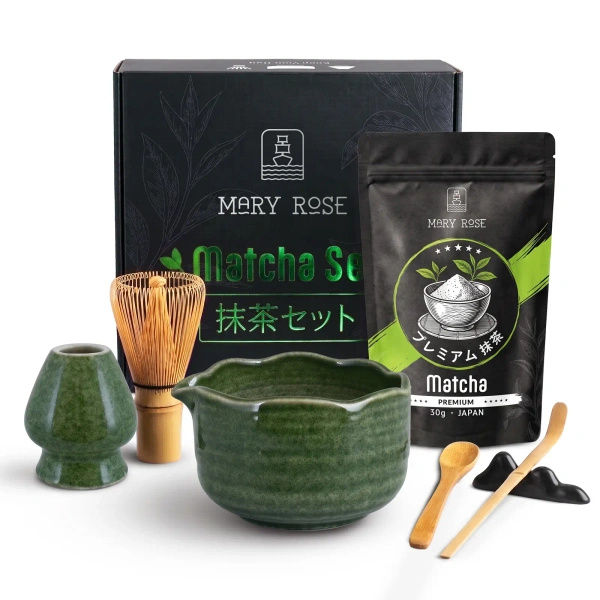 Geschenkset: Japanse premium matcha + matchawan + bamboeaccessoires
