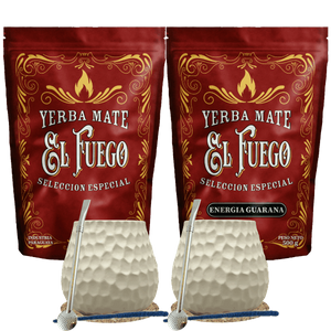Startpakket voor twee personen Yerba Mate El Fuego 2×500 g + 2× Kalebas + 2× Bombilla
