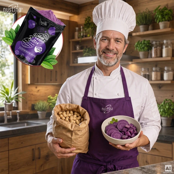 Nustino – Pindakaas in poedervorm – Ube (geen suiker toegevoegd) 400 g