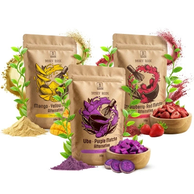 Set met kleurrijke matcha’s: Purple Matcha + Yellow Matcha + Red Matcha