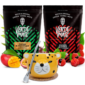 Yerba mate set Verde Mate keramische kalebas Yaguar Gatito bombilla