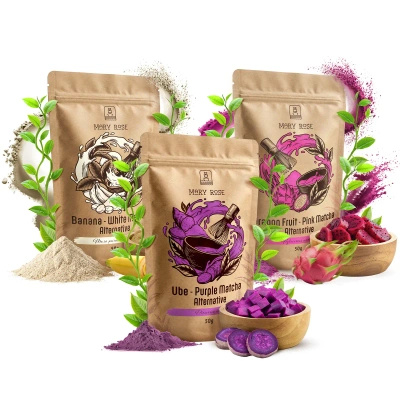 Set met kleurrijke matcha’s: Purple Matcha + White Matcha + Pink Matcha