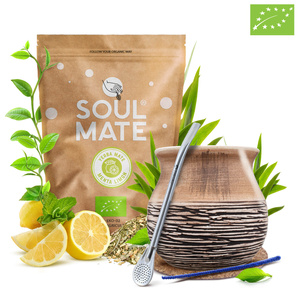 Yerba Mate Set Soul Mate Organica Menta Limon 500g 0,5kg Kalebas + Bombilla