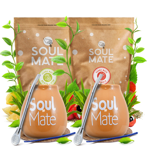 Yerba Mate-set voor Twee: Soul Mate 2x500g + 2x Kalebas + 2x Bombilla