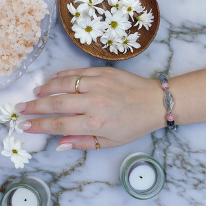 Armband Mala met rhodoniet en rookkwarts