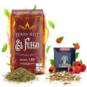 Yerba Mate-set: El Fuego 1kg + monster Guarani Energia 50g