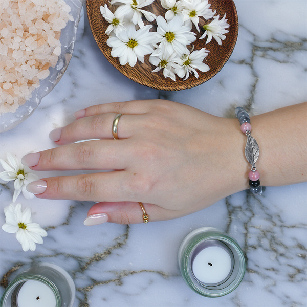 Armband Mala met rhodoniet en rookkwarts